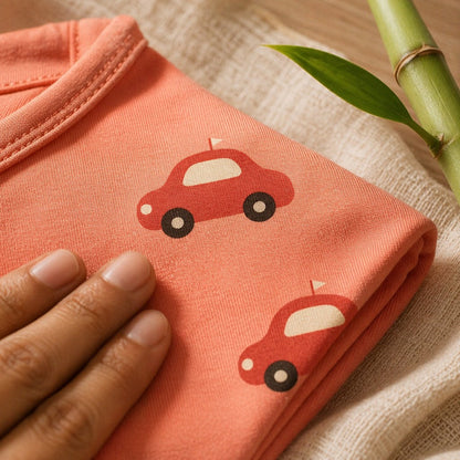 Mimi Baby Romper | Little Car | Little Voyager | Bamboo-Cotton, 3× Softer, Tagless | 0-24M
