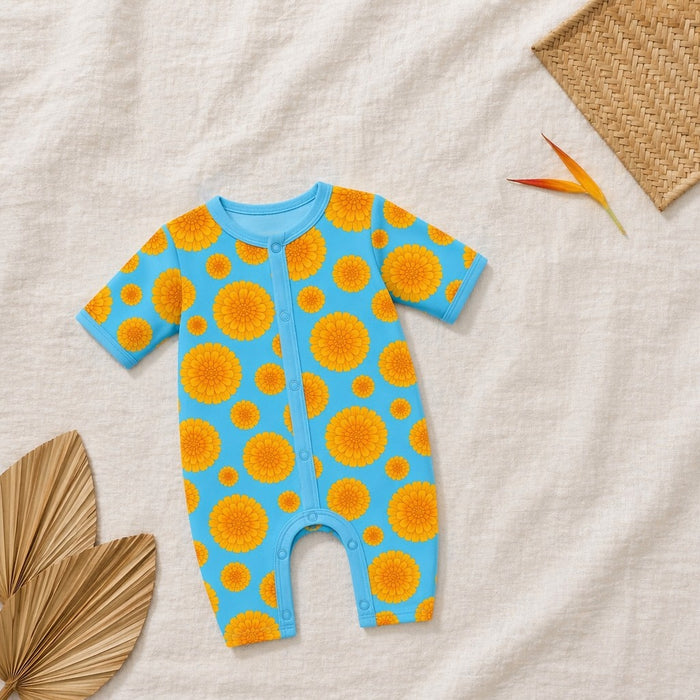 Mimi Baby Romper | Marigold Burst | Tropicale | Bamboo-Cotton, 3× Softer, Tagless | 0-24M