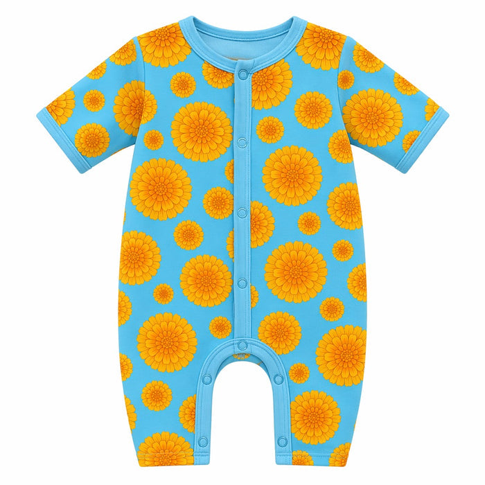 Mimi Baby Romper | Marigold Burst | Tropicale | Bamboo-Cotton, 3× Softer, Tagless | 0-24M