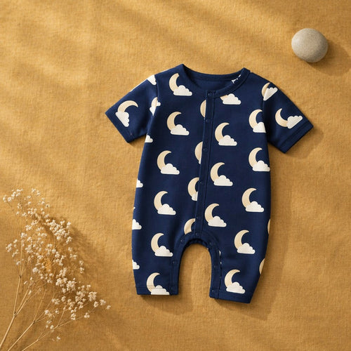 Mimi Baby Romper | Moon + Cloud | Stardust | Bamboo-Cotton, 3× Softer, Tagless | 0-24M