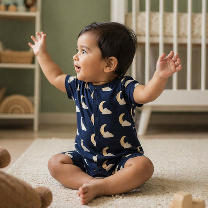 Mimi Baby Romper | Moon + Cloud | Stardust | Bamboo-Cotton, 3× Softer, Tagless | 0-24M