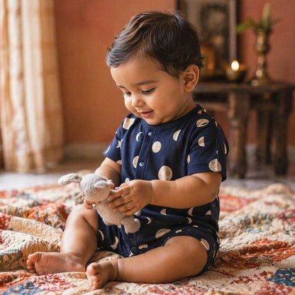 Mimi Baby Romper | Moon Phases | Stardust | Bamboo-Cotton, 3× Softer, Tagless | 0-24M