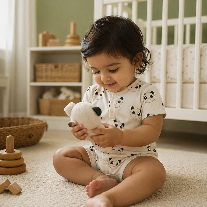 Mimi Baby Romper | Panda Face | Safari Tales | Bamboo-Cotton, 3× Softer, Tagless | 0-24M