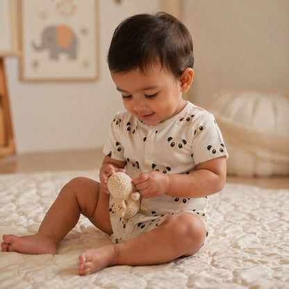 Mimi Baby Romper | Panda Face | Safari Tales | Bamboo-Cotton, 3× Softer, Tagless | 0-24M