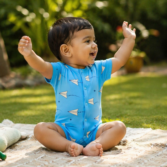 Mimi Baby Romper | Paper Airplane | Little Voyager | Bamboo-Cotton, 3× Softer, Tagless | 0-24M