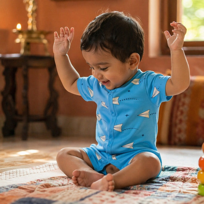Mimi Baby Romper | Paper Airplane | Little Voyager | Bamboo-Cotton, 3× Softer, Tagless | 0-24M