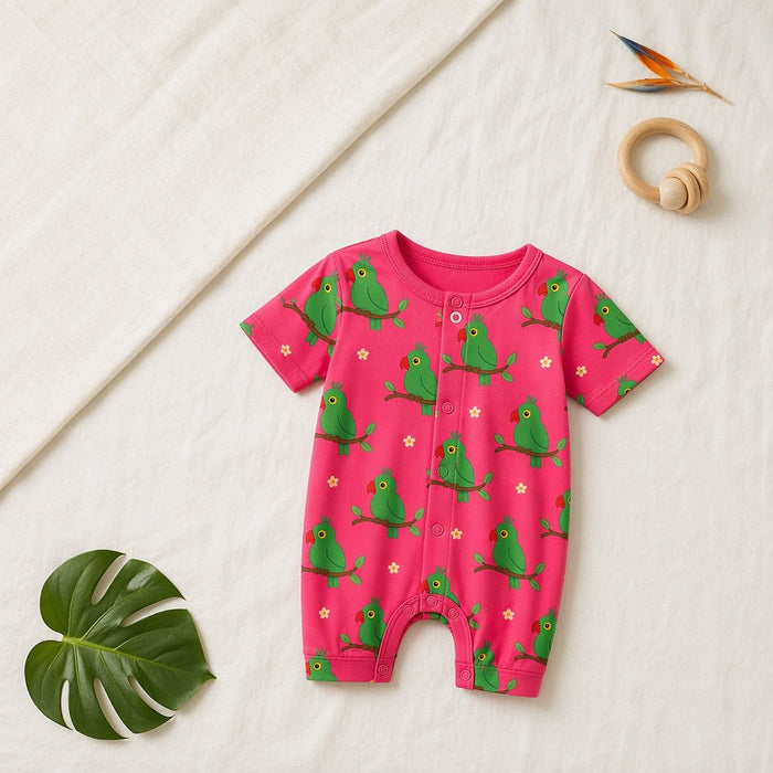 Mimi Baby Romper | Parrot on Branch | Tropicale | Bamboo-Cotton, 3× Softer, Tagless | 0-24M