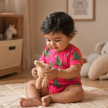Mimi Baby Romper | Parrot on Branch | Tropicale | Bamboo-Cotton, 3× Softer, Tagless | 0-24M