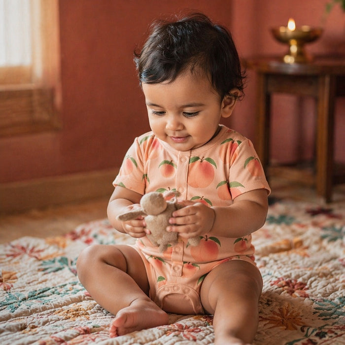 Mimi Baby Romper | Peach Garden | Orchard | Bamboo-Cotton, 3× Softer, Tagless | 0-24M