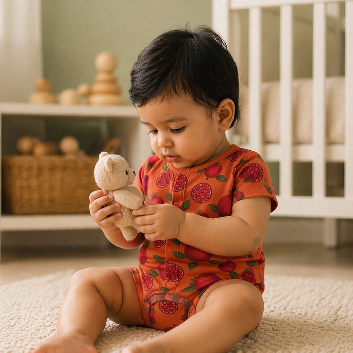 Mimi Baby Romper | Pomegranate Crown | Orchard | Bamboo-Cotton, 3× Softer, Tagless | 0-24M