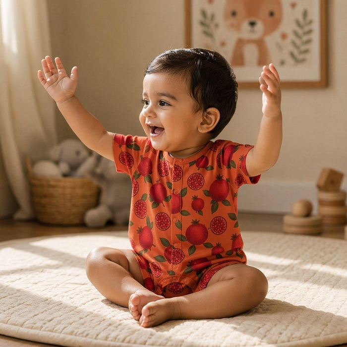 Mimi Baby Romper | Pomegranate Crown | Orchard | Bamboo-Cotton, 3× Softer, Tagless | 0-24M