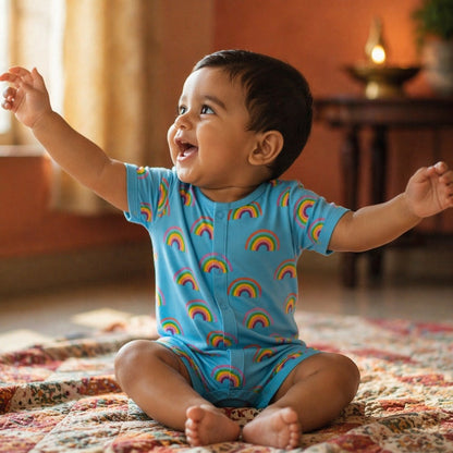 Mimi Baby Romper | Rainbow Arc | Monsoon Magic | Bamboo-Cotton, 3× Softer, Tagless | 0-24M
