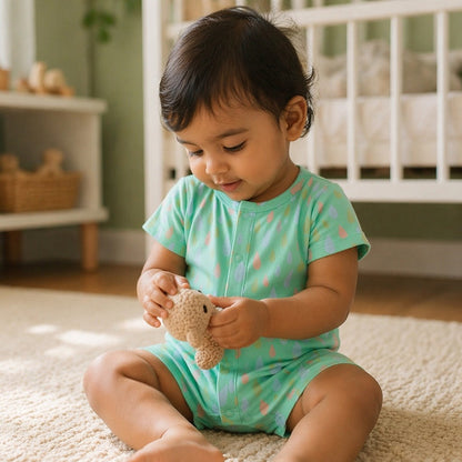 Mimi Baby Romper | Raindrop Scatter | Monsoon Magic | Bamboo-Cotton, 3× Softer, Tagless | 0-24M