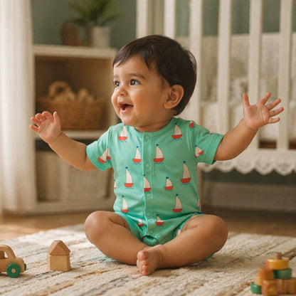 Mimi Baby Romper | Sailboat | Little Voyager | Bamboo-Cotton, 3× Softer, Tagless | 0-24M
