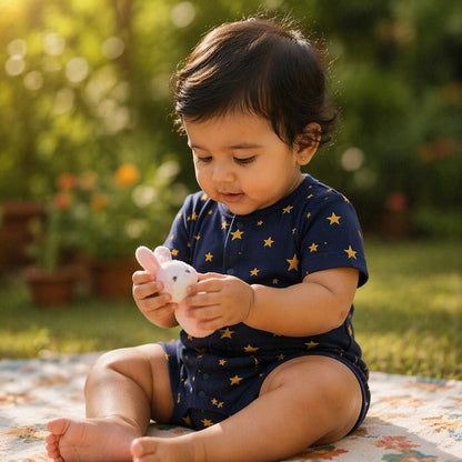 Mimi Baby Romper | Scattered Stars | Stardust | Bamboo-Cotton, 3× Softer, Tagless | 0-24M