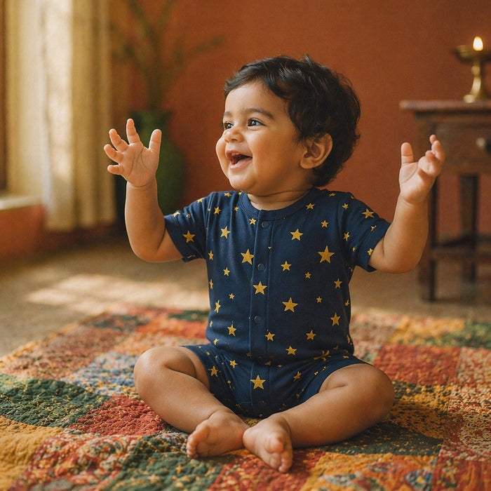 Mimi Baby Romper | Scattered Stars | Stardust | Bamboo-Cotton, 3× Softer, Tagless | 0-24M