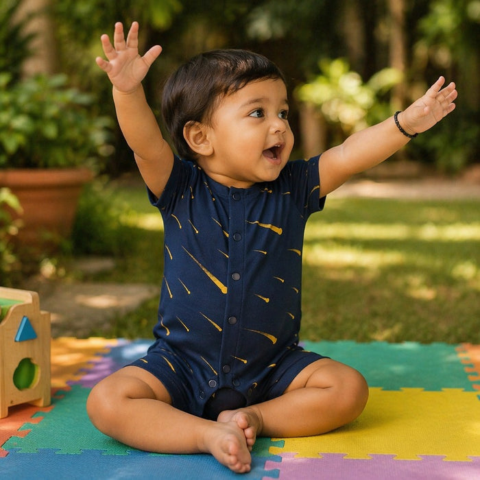 Mimi Baby Romper | Shooting Stars | Stardust | Bamboo-Cotton, 3× Softer, Tagless | 0-24M