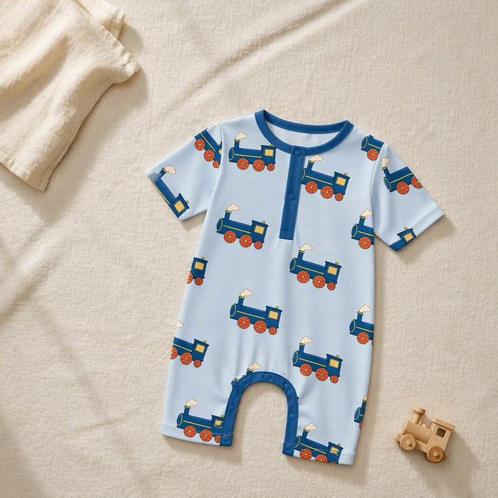 Mimi Baby Romper | Steam Train | Little Voyager | Bamboo-Cotton, 3× Softer, Tagless | 0-24M