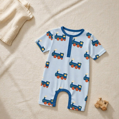 Mimi Baby Romper | Steam Train | Little Voyager | Bamboo-Cotton, 3× Softer, Tagless | 0-24M