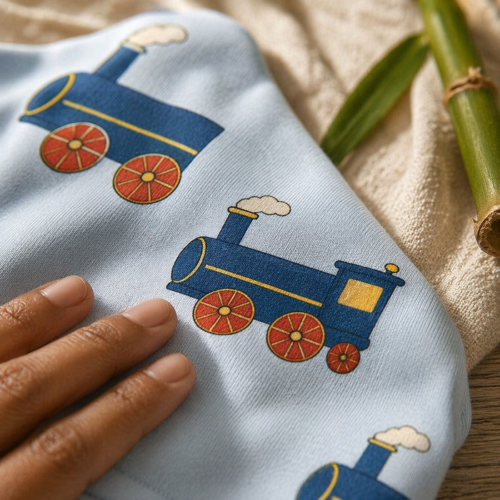 Mimi Baby Romper | Steam Train | Little Voyager | Bamboo-Cotton, 3× Softer, Tagless | 0-24M