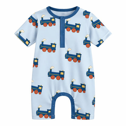 Mimi Baby Romper | Steam Train | Little Voyager | Bamboo-Cotton, 3× Softer, Tagless | 0-24M