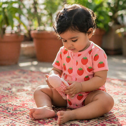 Mimi Baby Romper | Strawberry Patch | Blossom | Bamboo-Cotton, 3× Softer, Tagless | 0-24M