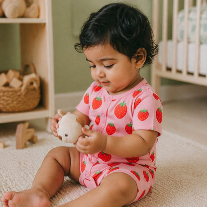 Mimi Baby Romper | Strawberry Patch | Blossom | Bamboo-Cotton, 3× Softer, Tagless | 0-24M