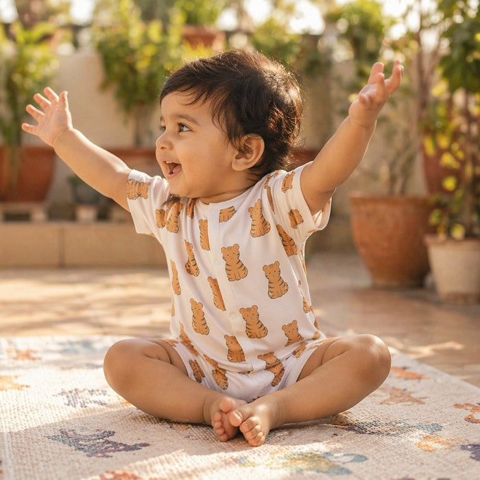 Mimi Baby Romper | Tiger Cub | Safari Tales | Bamboo-Cotton, 3× Softer, Tagless | 0-24M