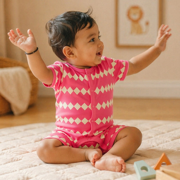 Mimi Baby Romper | Zigzag | Geo Play | Bamboo-Cotton, 3× Softer, Tagless | 0-24M