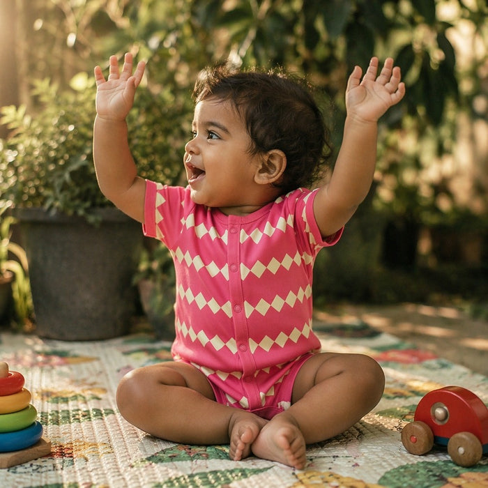 Mimi Baby Romper | Zigzag | Geo Play | Bamboo-Cotton, 3× Softer, Tagless | 0-24M