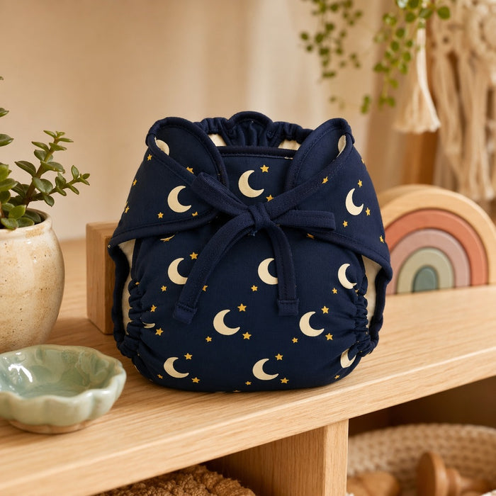 Mimi Langot | Crescent Moon + Stars | Stardust | Bamboo-Cotton DryFeel, Cloth Nappy | 0-6M