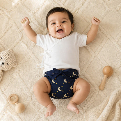 Mimi Langot | Crescent Moon + Stars | Stardust | Bamboo-Cotton DryFeel, Cloth Nappy | 0-6M