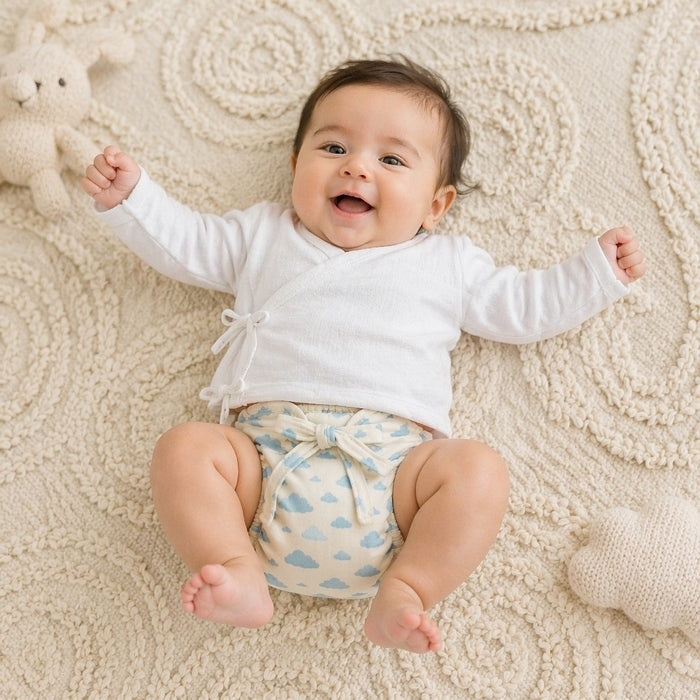 Mimi Langot | Drifting Clouds | Monsoon Magic | Bamboo-Cotton DryFeel, Cloth Nappy | 0-6M