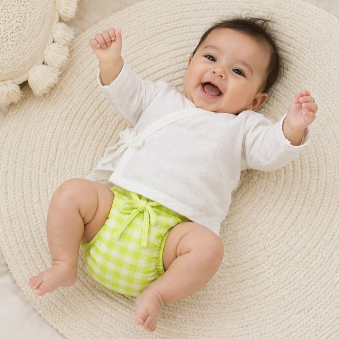Mimi Langot | Gingham | Geo Play | Bamboo-Cotton DryFeel, Cloth Nappy | 0-6M