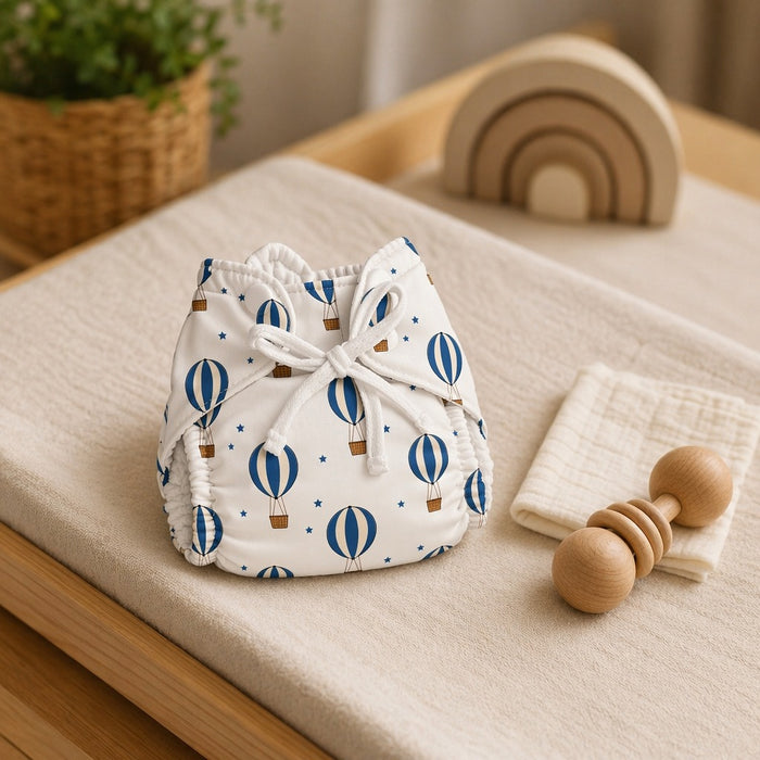 Mimi Langot | Hot Air Balloon | Little Voyager | Bamboo-Cotton DryFeel, Cloth Nappy | 0-6M