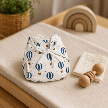 Mimi Langot | Hot Air Balloon | Little Voyager | Bamboo-Cotton DryFeel, Cloth Nappy | 0-6M