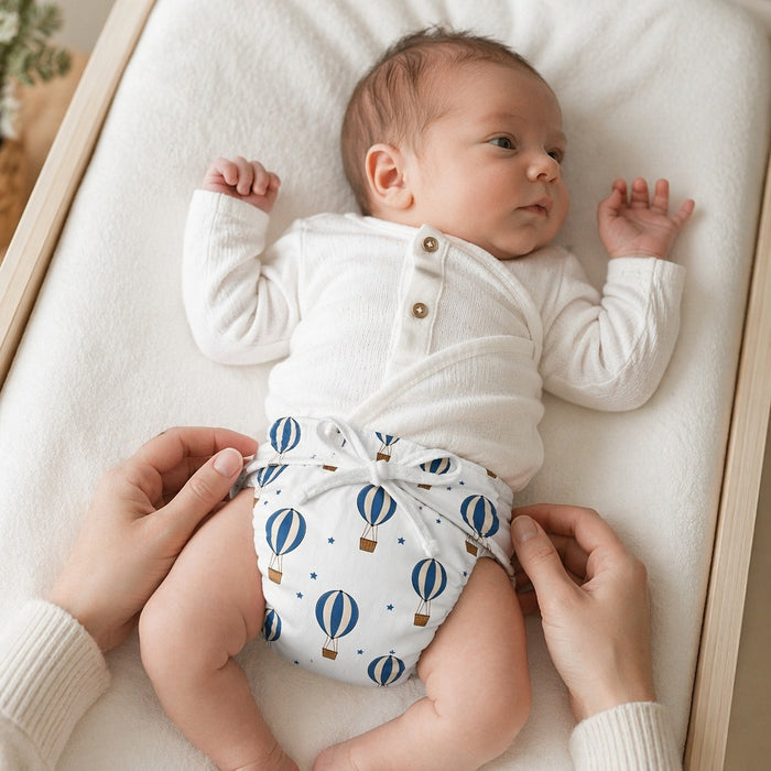 Mimi Langot | Hot Air Balloon | Little Voyager | Bamboo-Cotton DryFeel, Cloth Nappy | 0-6M