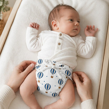 Mimi Langot | Hot Air Balloon | Little Voyager | Bamboo-Cotton DryFeel, Cloth Nappy | 0-6M