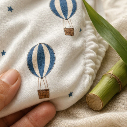 Mimi Langot | Hot Air Balloon | Little Voyager | Bamboo-Cotton DryFeel, Cloth Nappy | 0-6M