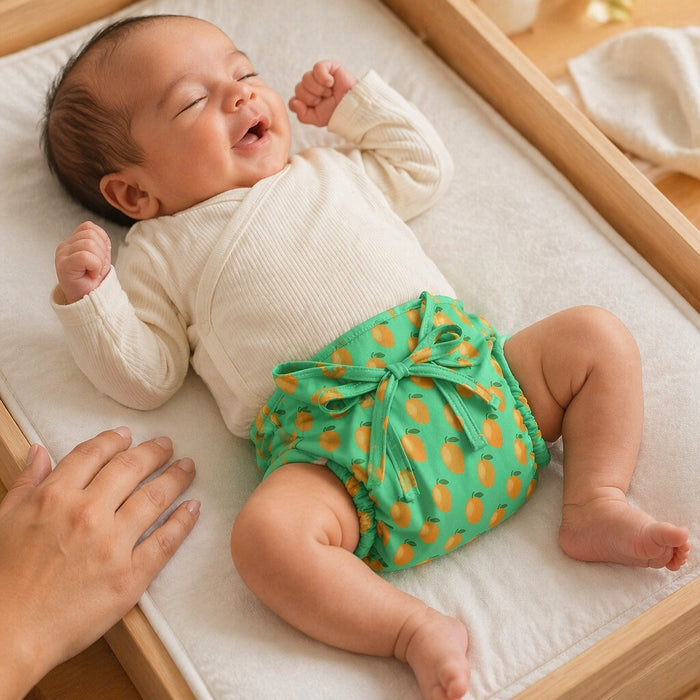 Mimi Langot | Mango Grove | Tropicale | Bamboo-Cotton DryFeel, Cloth Nappy | 0-6M