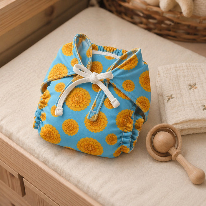 Mimi Langot | Marigold Burst | Tropicale | Bamboo-Cotton DryFeel, Cloth Nappy | 0-6M