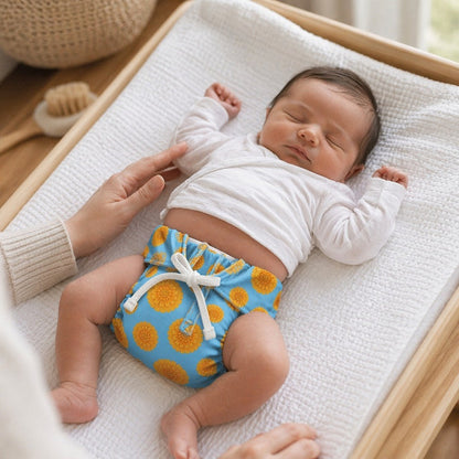 Mimi Langot | Marigold Burst | Tropicale | Bamboo-Cotton DryFeel, Cloth Nappy | 0-6M