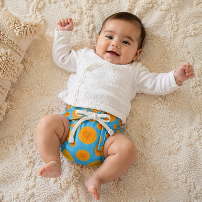 Mimi Langot | Marigold Burst | Tropicale | Bamboo-Cotton DryFeel, Cloth Nappy | 0-6M