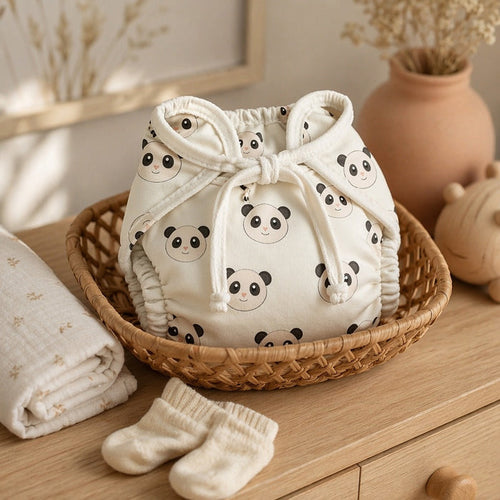 Mimi Langot | Panda Face | Safari Tales | Bamboo-Cotton DryFeel, Cloth Nappy | 0-6M