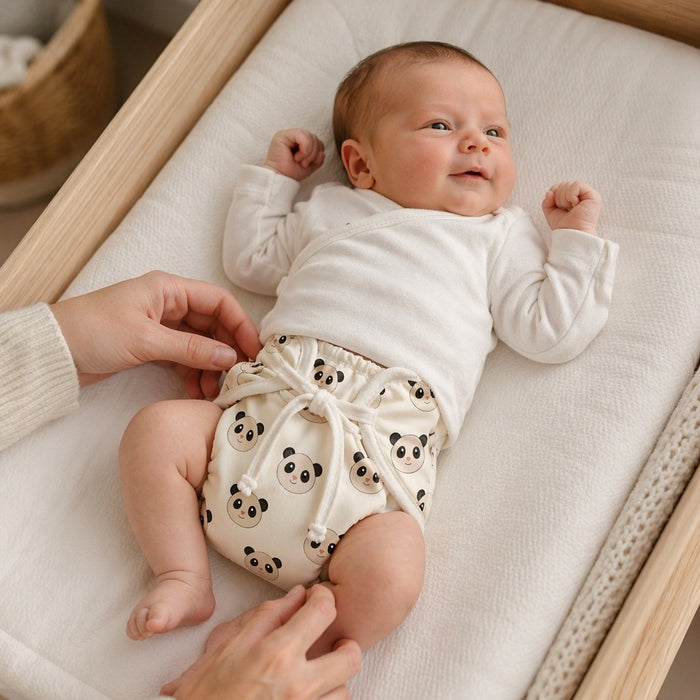Mimi Langot | Panda Face | Safari Tales | Bamboo-Cotton DryFeel, Cloth Nappy | 0-6M