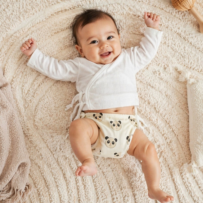 Mimi Langot | Panda Face | Safari Tales | Bamboo-Cotton DryFeel, Cloth Nappy | 0-6M