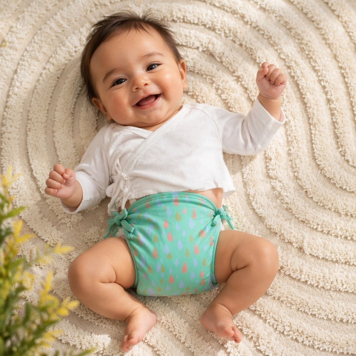 Mimi Langot | Raindrop Scatter | Monsoon Magic | Bamboo-Cotton DryFeel, Cloth Nappy | 0-6M