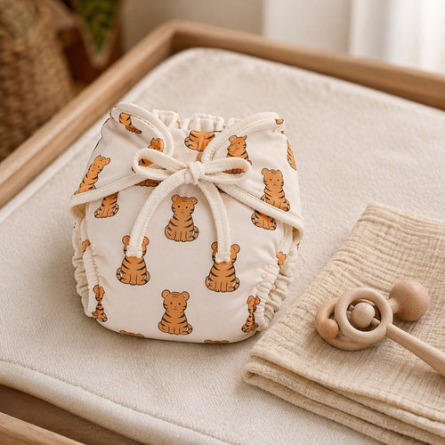 Mimi Langot | Tiger Cub | Safari Tales | Bamboo-Cotton DryFeel, Cloth Nappy | 0-6M