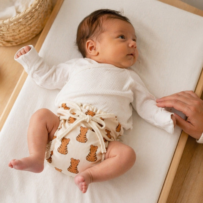 Mimi Langot | Tiger Cub | Safari Tales | Bamboo-Cotton DryFeel, Cloth Nappy | 0-6M