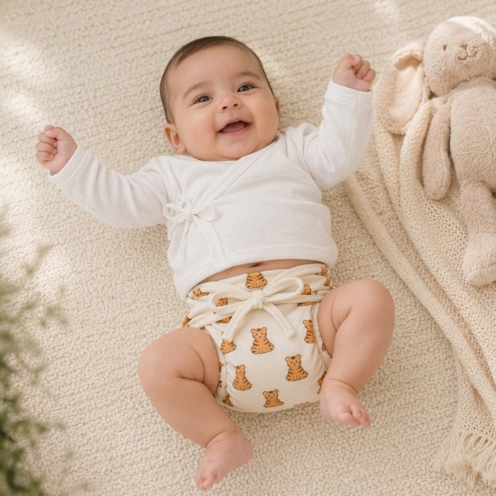 Mimi Langot | Tiger Cub | Safari Tales | Bamboo-Cotton DryFeel, Cloth Nappy | 0-6M